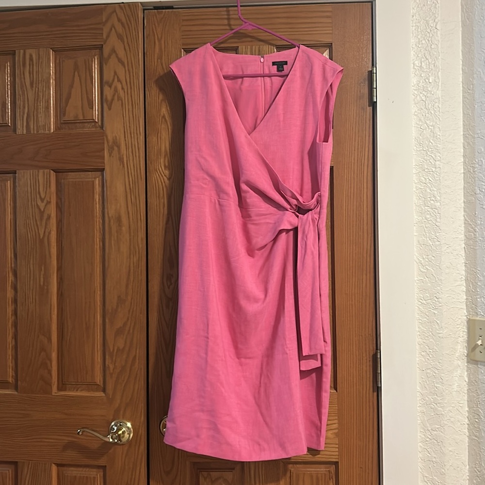 Ann Taylor Linen Blend V Neck Wrap Pink Dress